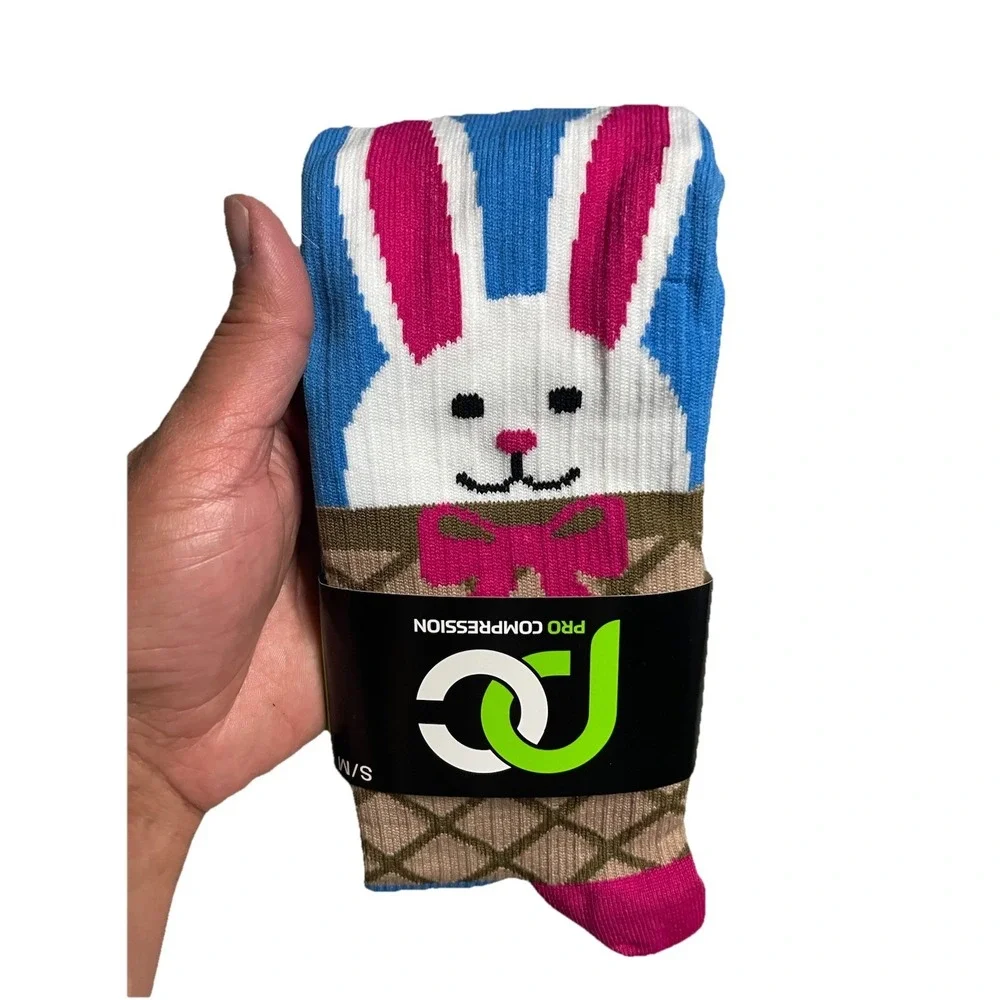 Womens Pro Compression Knee High OTC Pink Easter Bunny Socks Size S/M
